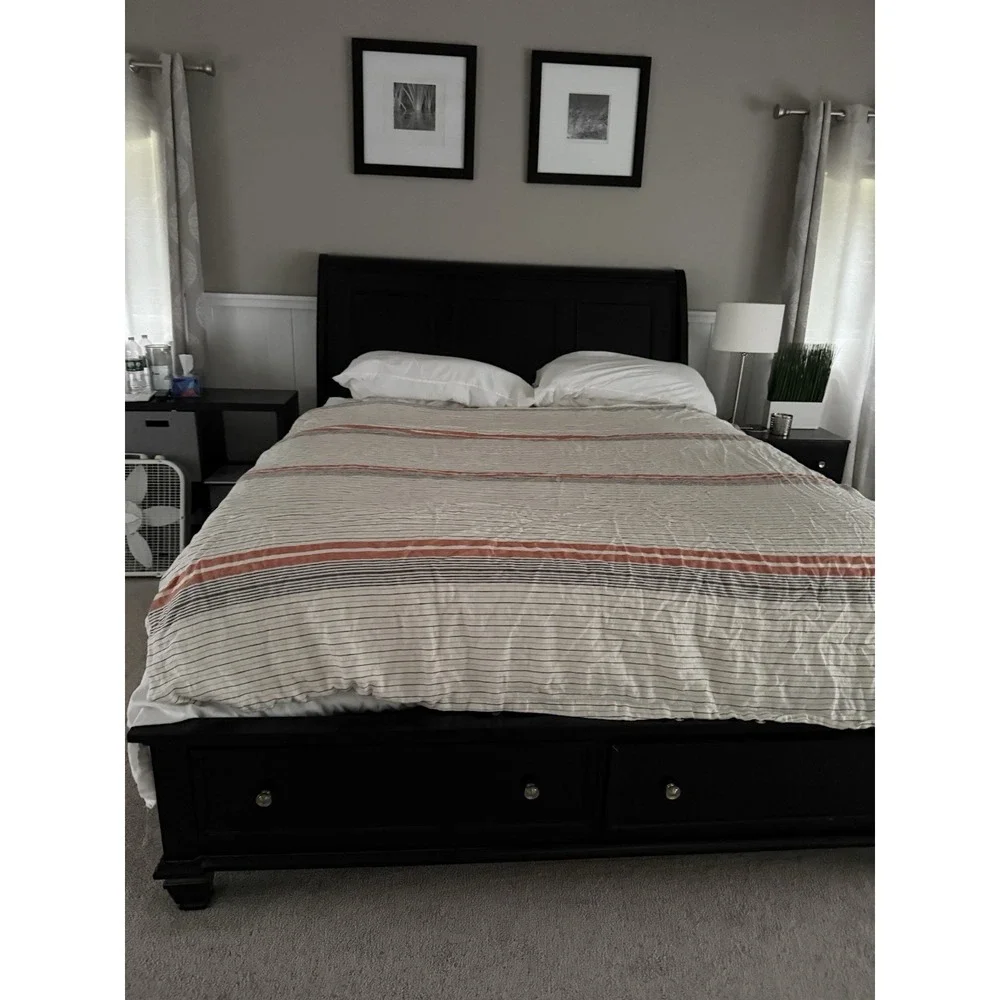 West Elm King 100% Linen Duvet Cover Natural Ivory Gray Terracotta Stripe 92x108